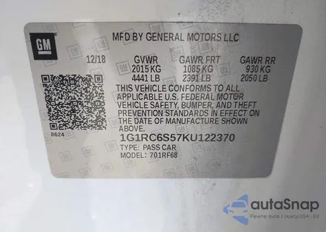 2019 Chevrolet Volt Lt from USA, damaged, VIN 1G1RC6S57KU122370